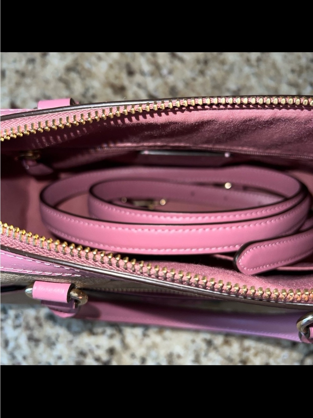 Coach Beige Signature Floral Satchel with Pink Trim and Green Leaves - Picture 6 of 8